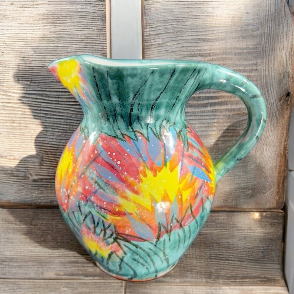 Vietri Italian RedWare Pottery‎ Pitcher Carafe Jug Hand Painted Large Italy VTG